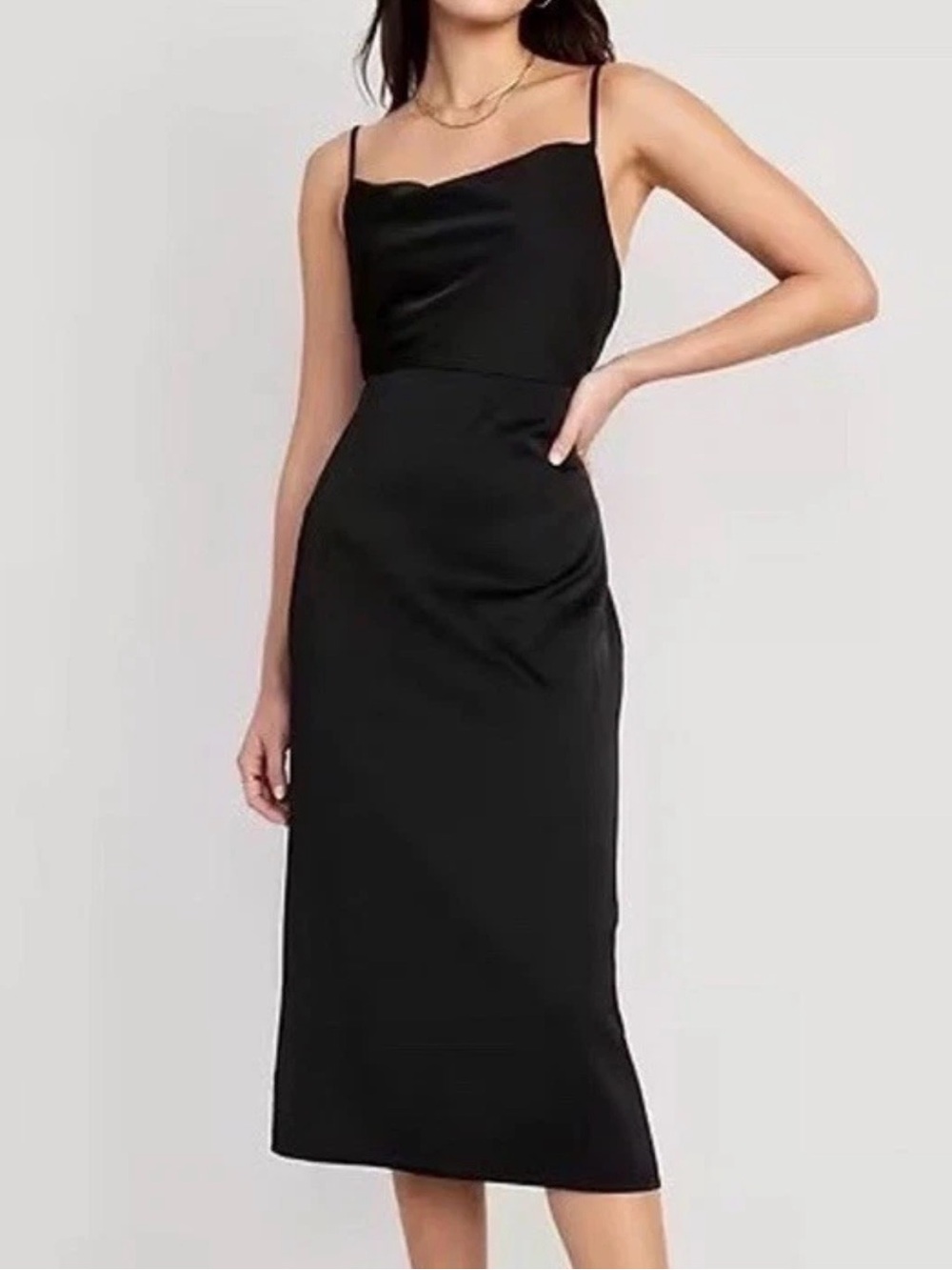 NWT Little Black Dress XS Cowl Neck Satin Midi Slip Romantic Sleeveless LBD New